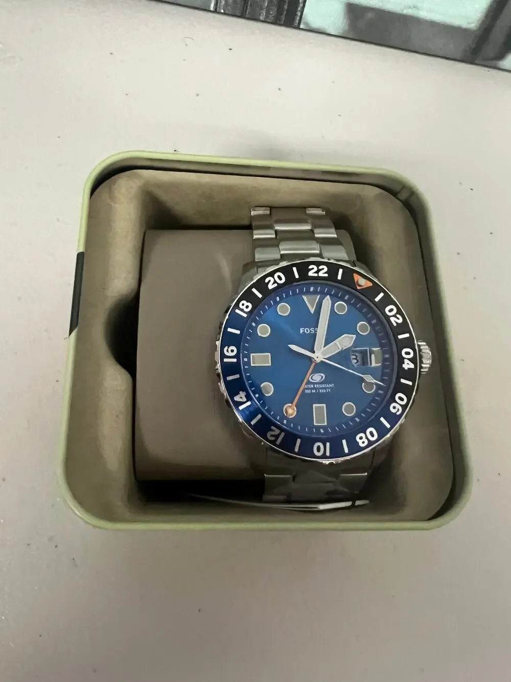 Fossil FS5991 Men's GMT Dive Watch Blue Dial Stainless Steel Quartz Watch
